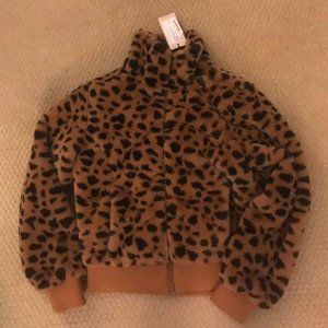 NWT Esqualo Leopard Size 4 Bomber Faux Fur Jacket
